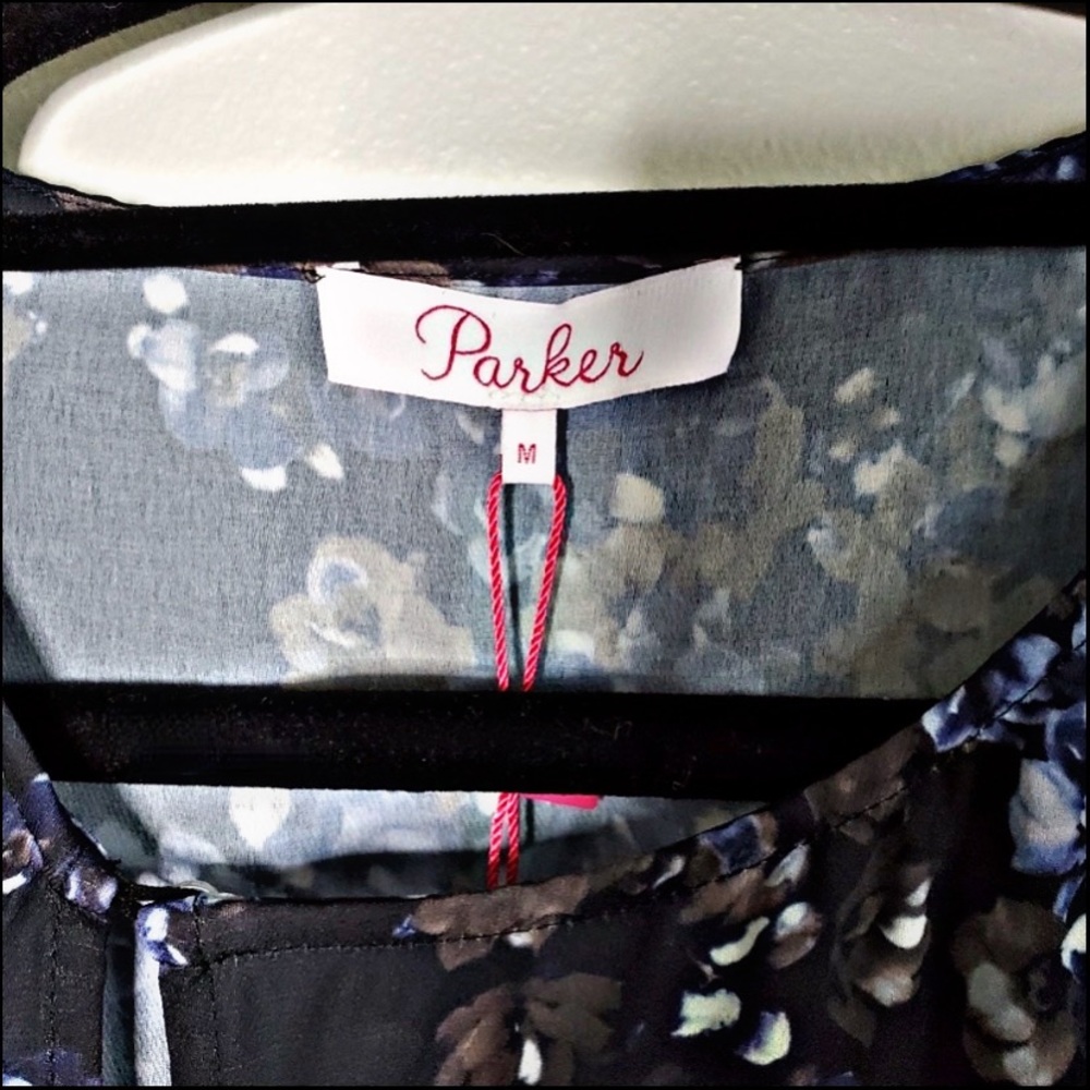 NWT PARKER DARK BLUEBONNET FLORAL FAUX-WRAP ASYMMETRICAL DRESS M - Picture 8 of 11